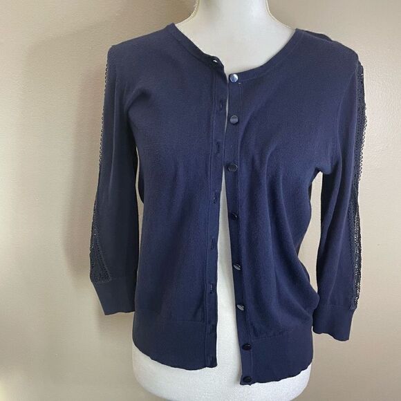 Ann Taylor|Button up|Cardigan|100% Cotton| open knit sleeves|Medium - Picture 1 of 13